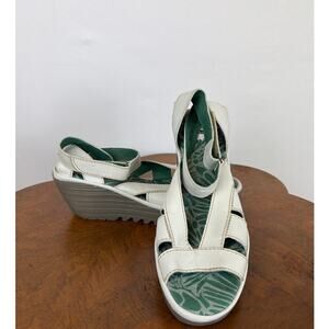 Fly London White Yossa Velcro Ankle Strap Sandals Size 10
